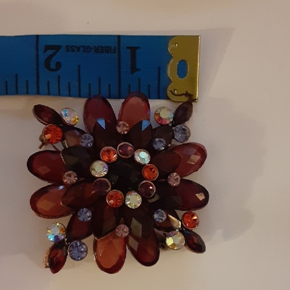 Elegant Large Amber Rhinestone Brooch Pin - Picture 7 of 9